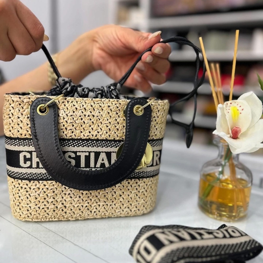 Natural Woven Tote with Black Trim